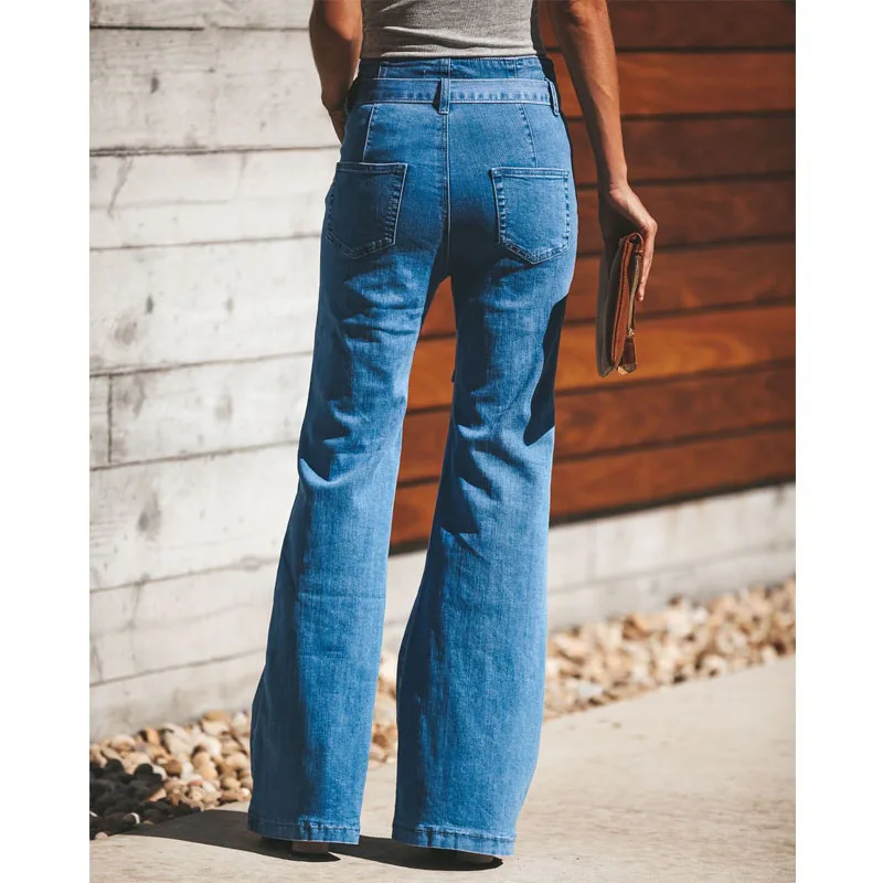 Новинка, обтягивающие джинсы с высокой талией для женщин, уличный стиль, Синие сексуальные винтажные женские расклешенные брюки, осенние джинсы