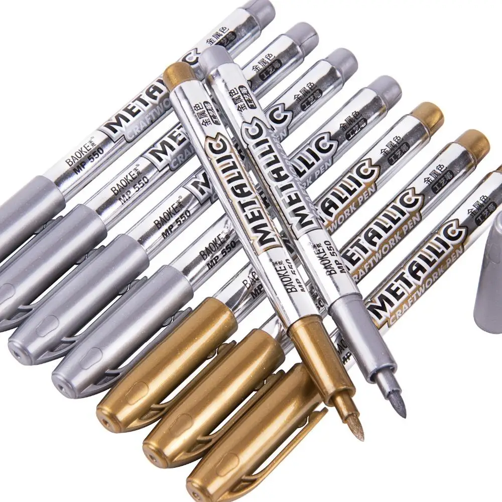 2Pcs 펜 금속 방수 영구 페인트 마커 펜 Sharpie 금색과 은색 1.5mm 학생 용품 공예품 펜 아트 페인팅