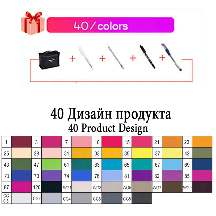 40 Product TouchFIVE 30/40/60/80/168 Цвет маркеры манга рисунок Маркеры Ручка на спиртовой основе эскиз жирной двойной кисть товары для рукоделия - Цвет: 40 Product