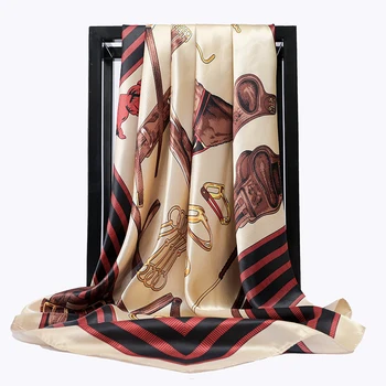 

2020 90*90cm Summer Women Silk Foulard Scarves Square Scarf Ladies Luxury Brand beach Shawl Bandanna Large Hijab muffler female