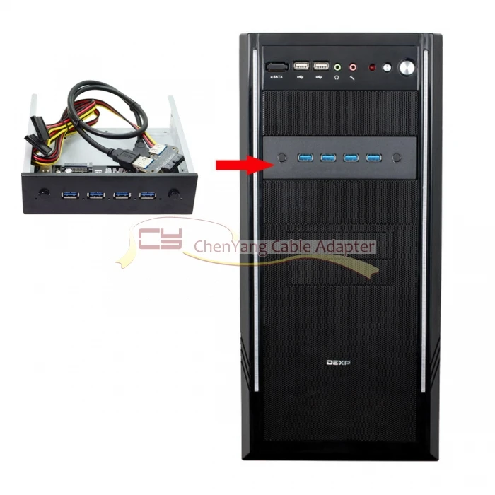 USB 3,0 концентратор 4 порта и два переключателя Передняя панель к 20Pin кабель для 5,2" cd-rom Bay