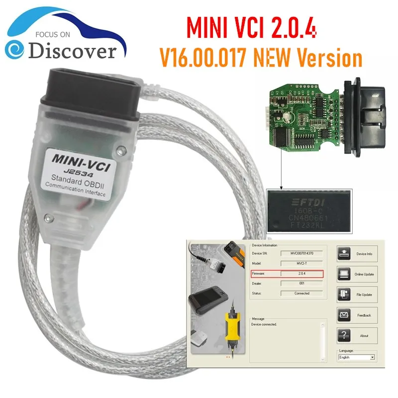 MINI VCI Real Firmware V2.0.4 Latest Version V16.00.017 For Toyota j2534 K+DCAN Supports K-Line MINI-VCI HW 2.0.4 FTDI FT232RL | Автомобили