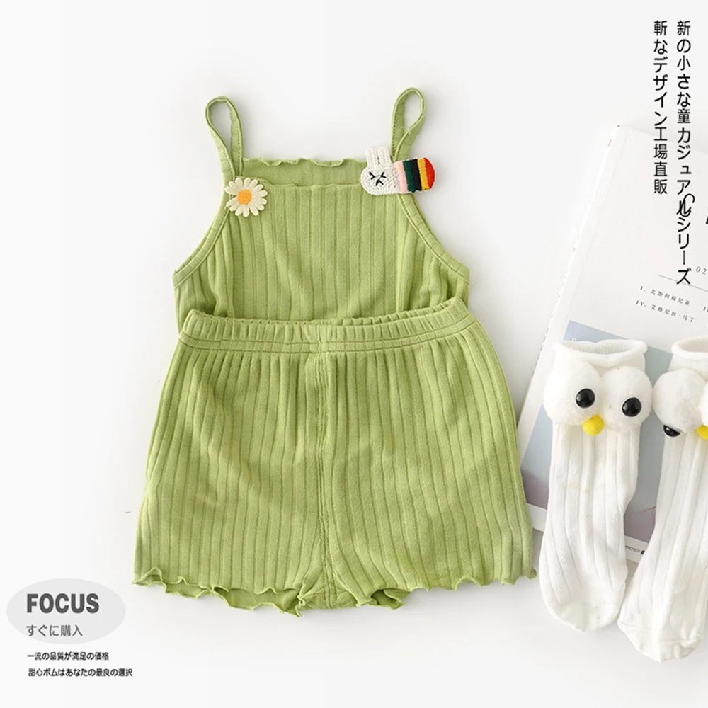 

Детский летний комплект из двух предметов, жилет и шорты на лямках с маргаритками, домашний комплект из чистого хлопка для девочек, детская одежда, тонкий милый наряд для маленьких девочек