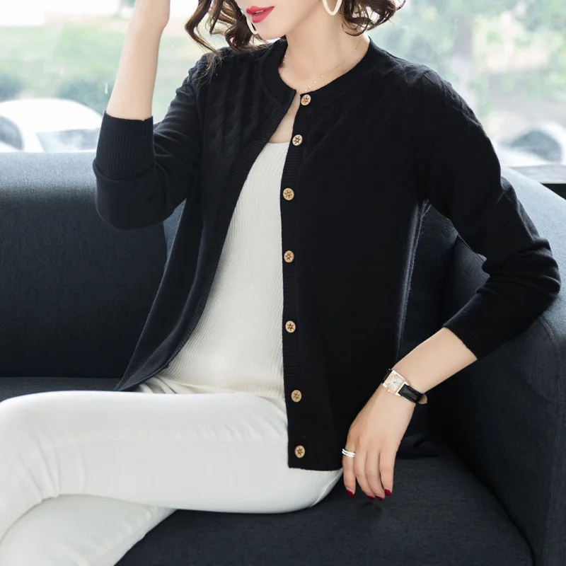 

2019 Autumn Clothing Small Coat Women's Loose-Fit Solid Color Short Sweater Long Sleeve Crew Neck Thin Woollen Sweater Outdoor K