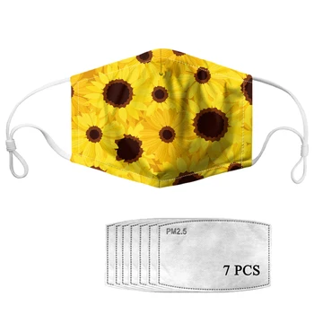 

Mascara Facial Yellow Sunflower Flower Floral 3D Print Woman Mouth Mask With 7Pcs Filters PM2.5 Anti-dust Mask For Kid Girl