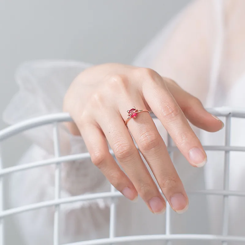 INZATT Real 925 Sterling Silver Red Zircon Cat Ring For Fashion Women party Cute Fine Jewelry Accessories Gift