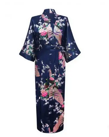 

2021 Sexy Bride Bridesmaid Wedding Dressing Woman Japanese Kimono Dress Peacock Print Satin Silk Yukata Bathing Robe Nightgown