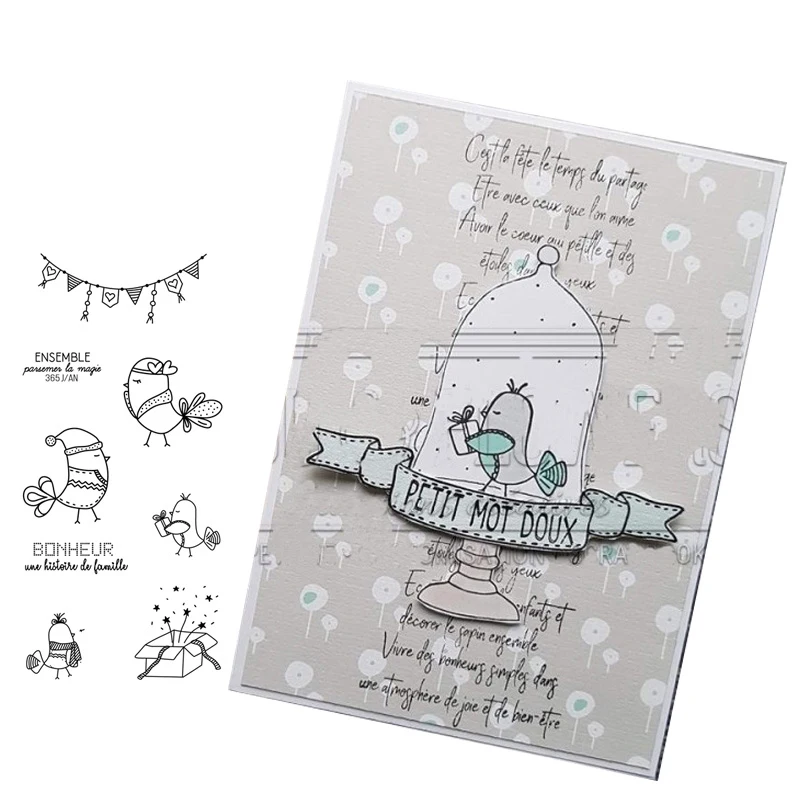 

Clear Rubber Stamp French Birds BONHEUR Silicone Seals for Scrapbooking Sheet Paper Model Card Make Craft Stamp 2020 Decoration