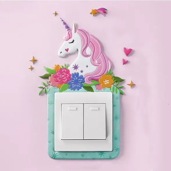 

Animal Unicorn Flamingo Cover Cartoon Room Decor 3D Wall Silicone On-off Switch Luminous Light Switch Outlet Wall Sticker