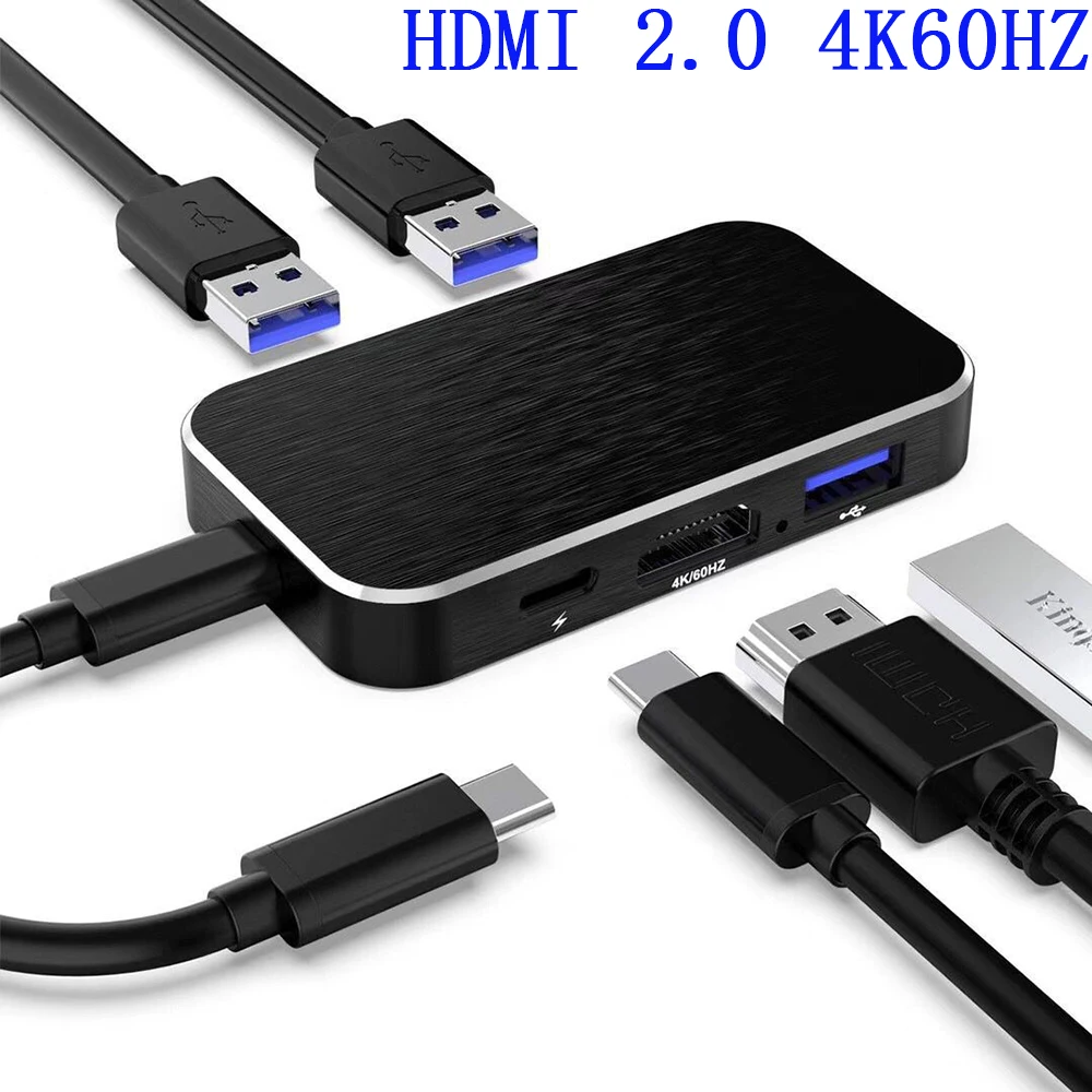 

Hub HDMI2.0 Adapter 4K 60Hz, 5-in-1 Type C Hub, 100W USB-C Power Delivery, 3 USB 3.0 Ports, for Macbook pro Dell XPS 13 NS Switc