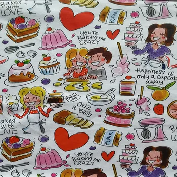 

Cartoon Girl BAKED WITH LOVE 100% Cotton Fabric for Girl Hometextile Cushion Cover Backpack Curtain DIY 140cm Width BL085