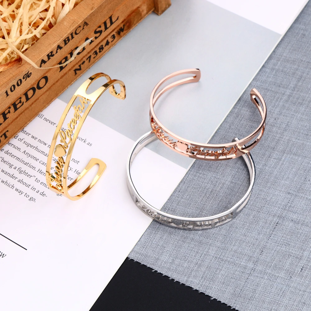 Lateefah Christams Gift Friend 2 Names Peach Bangles,Women Men Bangles Bracelets Wedding Jewelry Femme Bijoux Pulseira