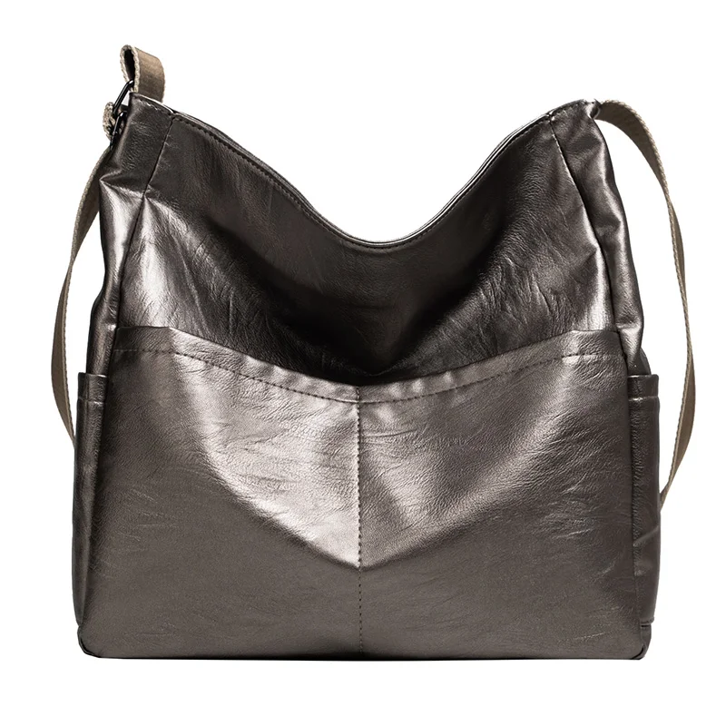 Новая женская сумка Большая вместительная сумка модная простая сумка через плечо мягкая искусственная кожа брендовая сумка черная основная - Цвет: Champagne gold