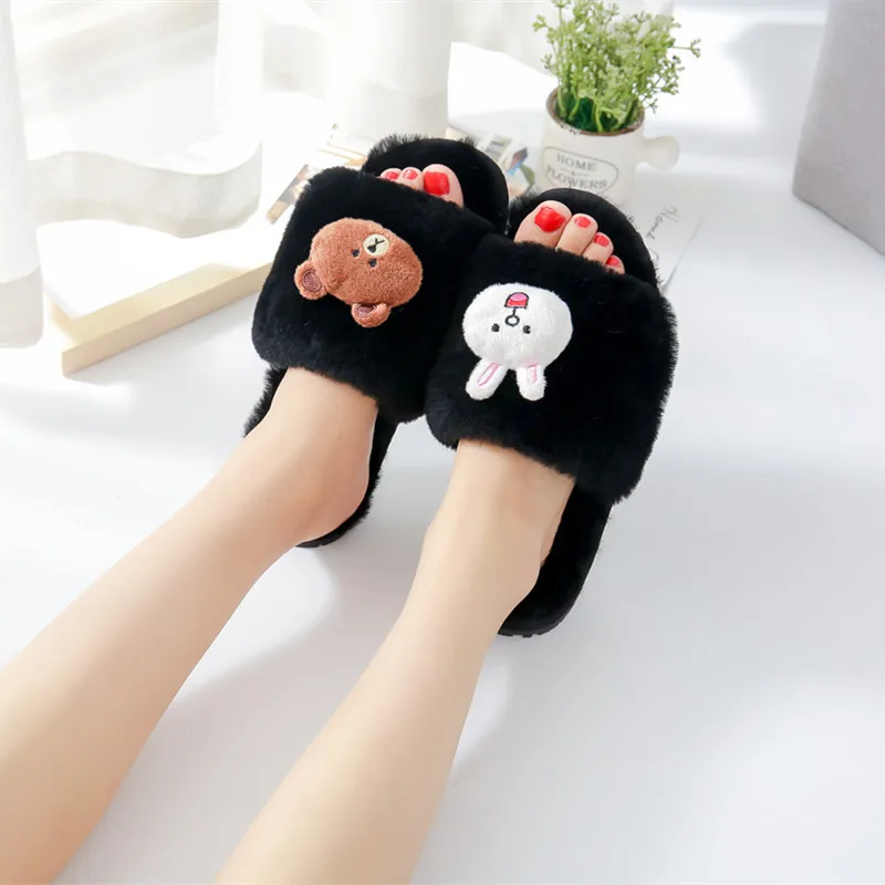 

2019 Autumn And Winter New Style Sheep Fur Plush Slipper Women's Household Cartoon Versatile A- line Trawl Kapok Drag Fashion