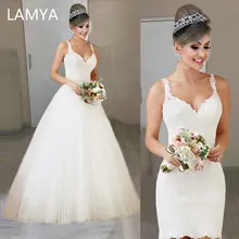 LAMYA/ Новое свадебное платье со съемным шлейфом элегантное кружевное платье принцессы с аппликацией Vestido De Noiva 2 в 1 бальное платье для невесты