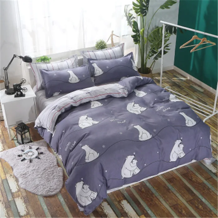 JDDTON Classical Style Bedding Set AB Side Colorful Pattern Bed Set Duvet Cover Sheet Pillowcase Set Fashion Home Bedding BE024 - Цвет: Polar Bear