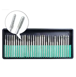 Ensemble d'outils rotatifs, 30 pièces de 3MM 2.35mm de tige de diamant, fraise à aiguille, gravure, sculpture, polissage, verre, pierre de Jade, foret 
