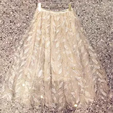 Новинка; объемная юбка с вышивкой в виде перьев; юбка до локтя для леди; очень сказочная