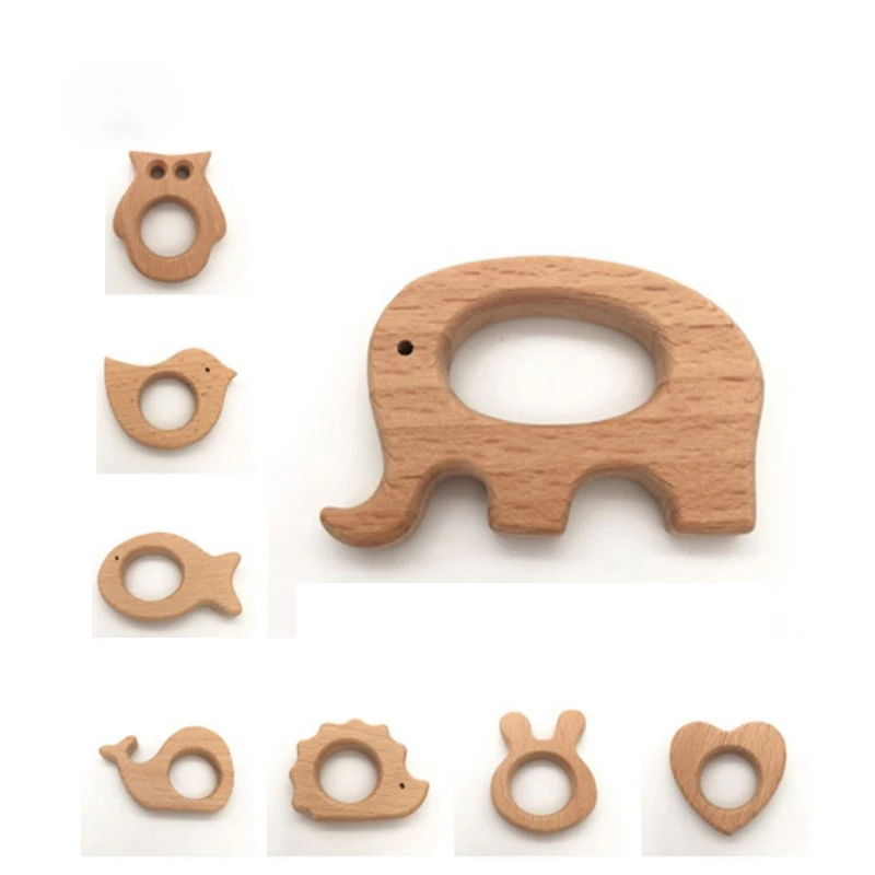 Holz Zahnen Ring Tier Muster Baby Zahnen Ring Teether Spielzeug 