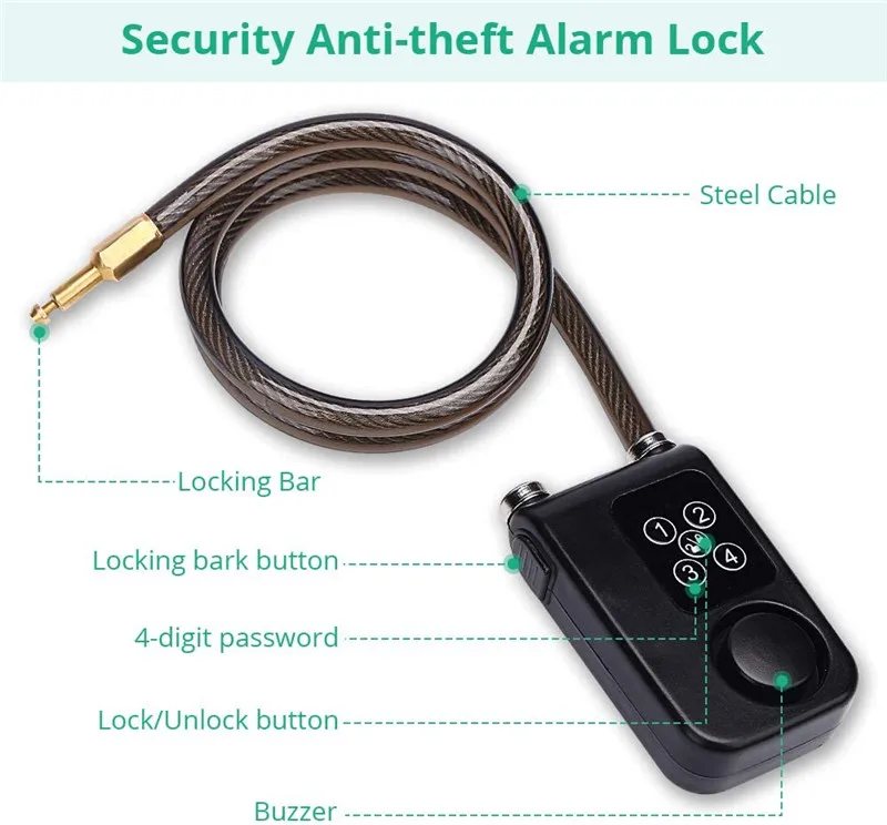 Bicycle Lock Alarm with Remote Universal Security Alarm Clock Lock System Anti-theft Vibration for Bicycle Motorcycle Door