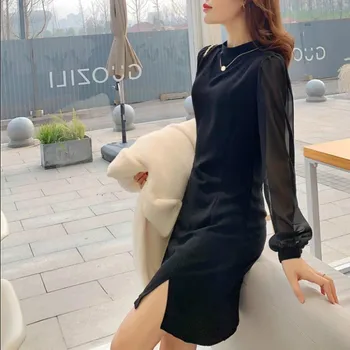 

Women Dress Autumn and Winter New Elegant Black Temperament Dress