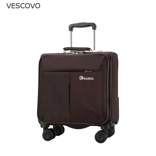 brown VESCOVO водонепроницаемый Оксфорд ткань 18 дюймов тележка Дорожный чемодан с Спиннер колеса для мужчин и женщин сумка для багажа - Цвет: brown