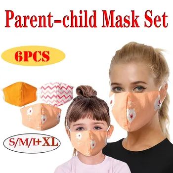 

6PCS Parent-child Masks Adult Child Reuseable Mouth Caps Face Mask Breathable Face Shield Washable Face Mask Cloth mascarillas