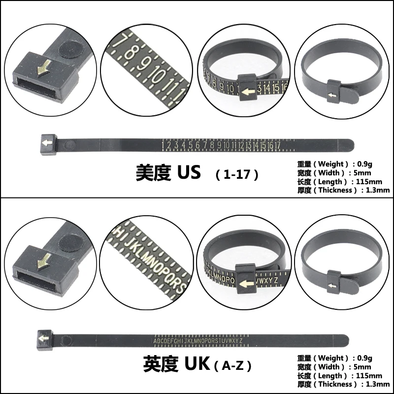 Черное кольцо размер официальный США Великобритания EUR HK JP CU измерительный прибор для мужчин и Wo мужчин s размеры A-Z ювелирные изделия аксессуар измеритель