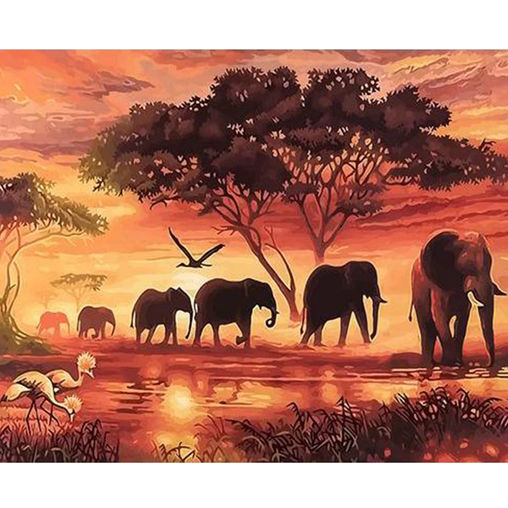 

Elephant Animal Framed Oil Pictures Painting By Numbers Wall Art Handwork Canvas Oil Painting DIY Home Living Room Decoration