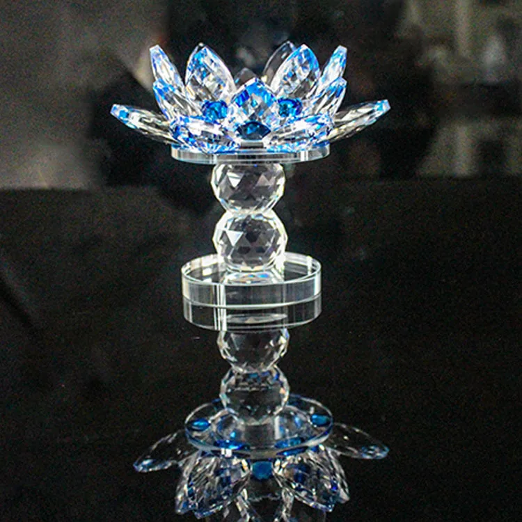 

Manufacturers Wholesale High Base Crystal Lotus Candlestick Ghee Lamp Holder Crystal Lotus Decoration