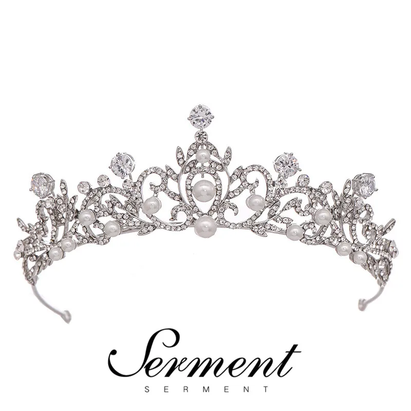 

SERMENT Fashion Princess Tiara Pearl Bridal Crown Tiaras Charm Fashion Love Bridal Wedding Party Accessiories Hair Jewelry