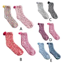 2 пары зимних бархатная тапочка кораллового цвета с помпоном, носки с капкейками