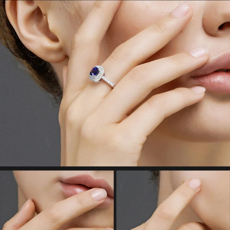 Cellacity Luxury Sapphire Ring For Women Silver 925 Finger Jewelry Blue Gemstones Open Size Female Anniversary Gift Wholesale