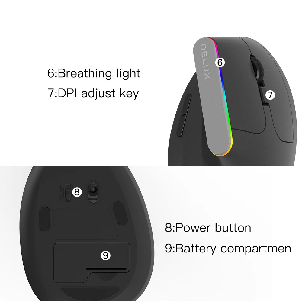 wired computer mouse Delux M618C Wireless Mouse Ergonomic 6D 1600 DPI Vertical Mause RGB Breathing Light Mice for PC Laptop Office Gift computer mouse wireless