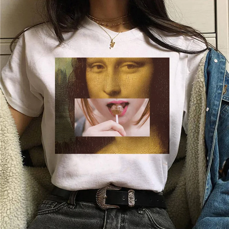 Mona lisa Футболка Harajuku Женская 90s забавная Винтажная Футболка Ullzang с графическим рисунком футболка корейский стиль футболки женские эстетические - Цвет: 494