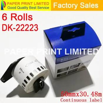 

6 Rolls Compatible DK-22223 Label 50mm*30.48M Continuous Compatible Brother Printer QL-570 QL-700 All Come With Plastic Holder
