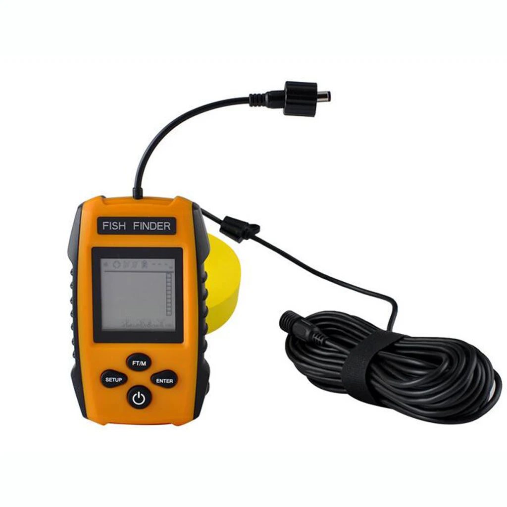 Portable Fish Finder, Water Depth & Temperature Fishfinder with Wired Sonar Sensor Transducer and LCD Display