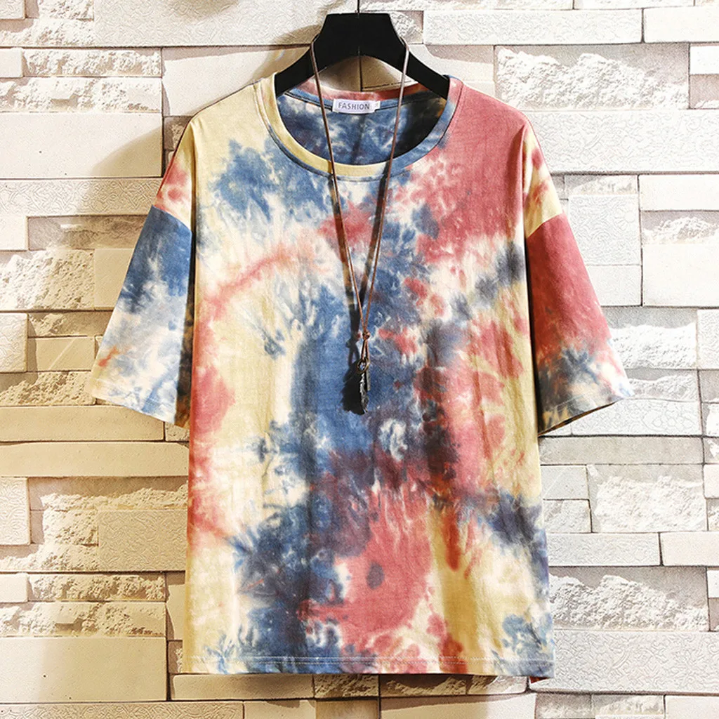 

T-shirt For Male T Shirt Men Tie Dyeing Summer Casual Fashion Printing O-neck Loose Short Sleeve T-shirt Tops Costume Camiseta