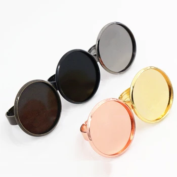 

25mm 5pcs/lot 5 Colors Plated Brass Adjustable Ring Settings Blank/Base,Fit 25mm Glass Cabochons,Buttons;Ring Bezels