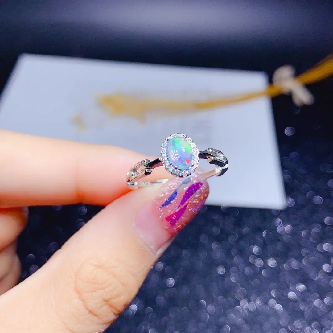 

S925 Sterling Silver Ring Engagement Ring Natural Opal Accessories 5x7mm Ladies Luxury Fashion Jewelry Noble Personality