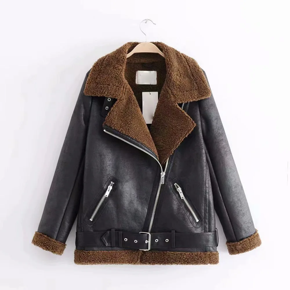 

One's Fur Motorcycle Jacket New Style Cotton-padded Clothes Short Korean-style Warm Leather Velvet Cotton Coat Entity