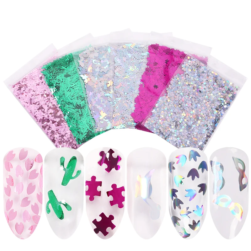 

10g Nail Art Decorations Holographic Nail Sequins Shiny Pink Green Mixed Colors Irregular Leaf Flakes DIY Beauty Design Tips
