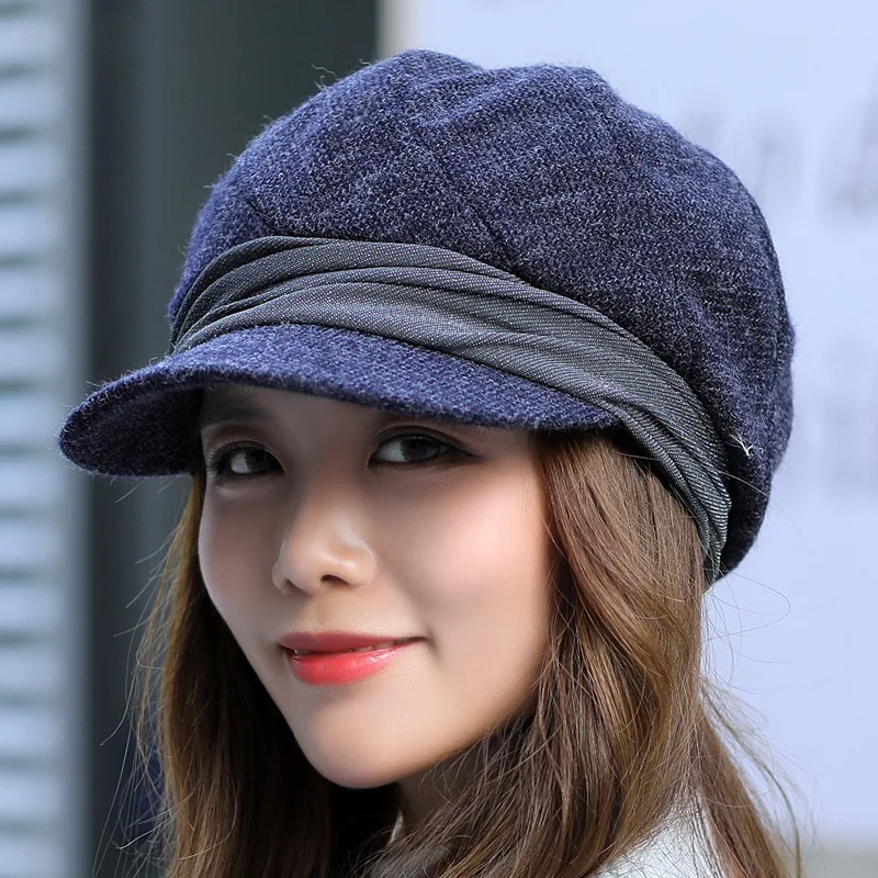 

Autumn & Winter Woolen Beret Women's Versatile Octagonal Cap CHIC Network Red Sea Military Cap Retro England Painter Cap