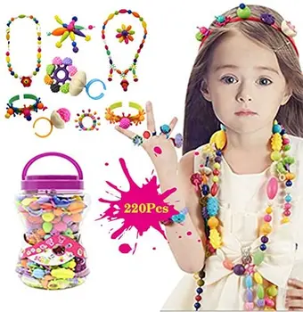 

BigNoseDeer Kids Pop Snap Beads Set 220pcs Jewelry art Pop Beads DIY Kit Bracelet necklace ring Educational Toys(No hair hoop)