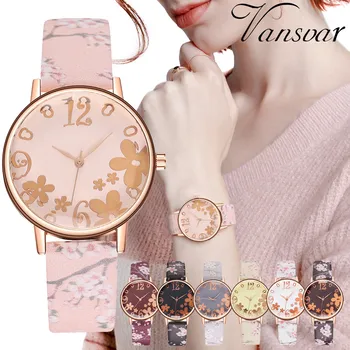 

Vansvar Personality Classic Designer Watches Women Quartz Wristwatch Flowers Leather Band Ladies Watch Dress Gift Reloj Mujer