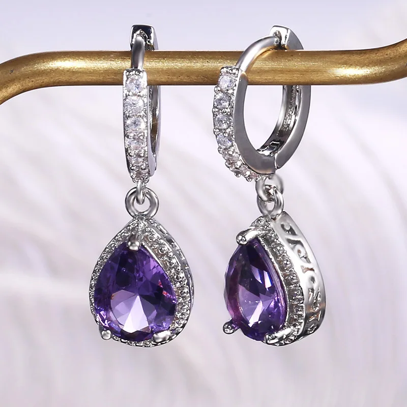Cellacity Silver 925 Jewelry with Gemstones Water Drop Shaped Earrings for Women Amethyst Female Ear drops Anniversary Gifts