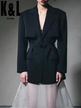 

British style metal buckle waist wide loose and thin suit 2020 autumn new wild and handsome windbreaker design short jacket