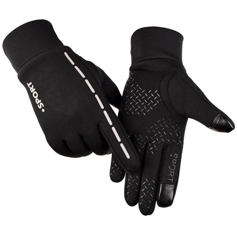 Ветрозащитные мотоциклетные перчатки, перчатки с сенсорным экраном, зимние теплые флисовые перчатки для мужчин и женщин, длинные перчатки для езды на велосипеде, 1 пара - Цвет: C