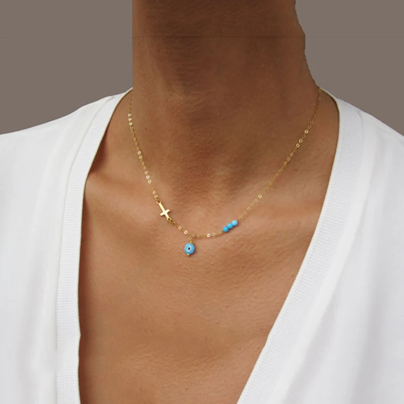 Zuowen Bohemiann, женское чокер с крестиком, колье, ожерелье с голубыми глазами, винтажное массивное ожерелье, ювелирное изделие, XL1014