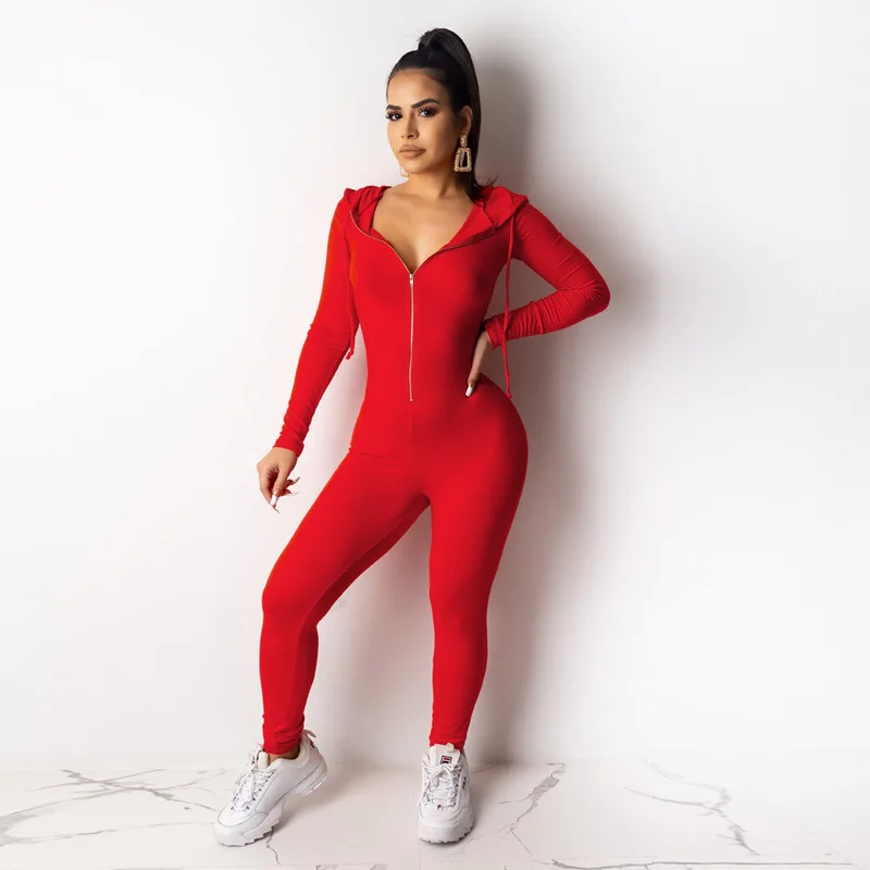 

Women's Jumpsuits European and American Zip Hoodie Jumpsuits Spring 2020 New Women's Jumpsuits